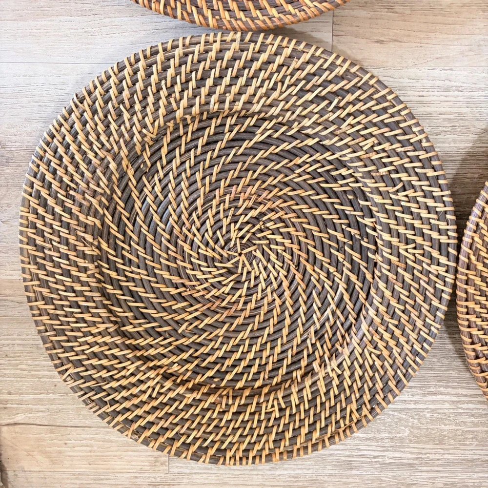 Set of 4 Round Woven Rattan Charger Plates 13